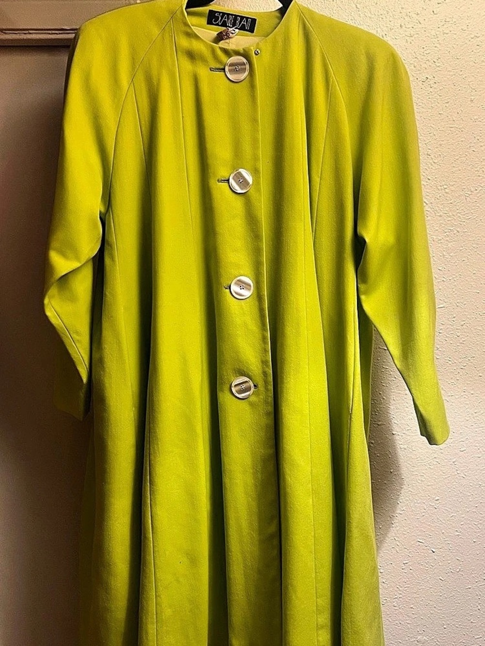 Vintage 70s Searle Blatt Chartreuse Lime Green Swing Coat ILGWU Made USA
